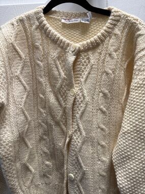 Talbots Cream Cable Knit Button-Up Cardigan
